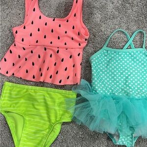 18 Month Baby Toddler Girl Swimsuit Lot, One Piece, Two Piece, Watermelon Aqua